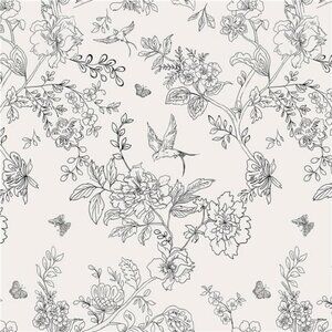 17.7x118.1" Black and Cream White Floral Peel and Stick Floral Contact Wallpaper